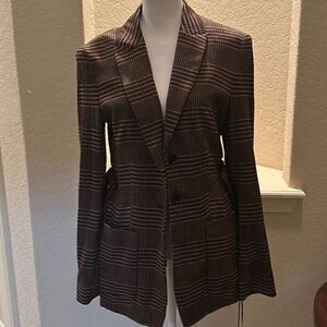 Marc Cain Women's Size N3 Belted Peacoat Black Brown Herringbone Plaid New